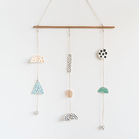 Togetherness Design, Handmade Mobile, Fog Linen Work, Pillow Crafts, Clay Wall Art, Wooden Hanger, Do It Yourself Crafts, Hanging Mobile, Ceramics Projects