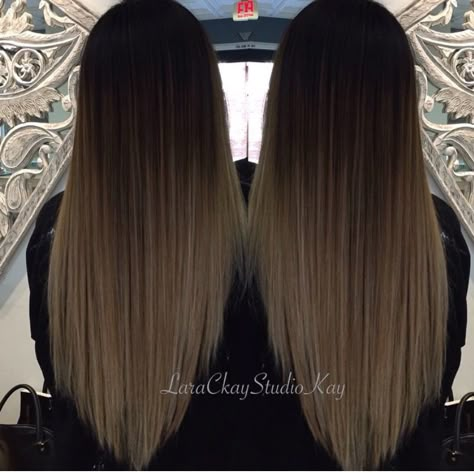 ombre Black To Light Brown Hair Ombre, V Haircut For Long Hair, Ombre Hair Dark, Dyed Hair Pastel, Dyed Hair Purple, Brunette Hair With Highlights, Long Hair Color, Brown Hair Balayage, Brown Blonde Hair