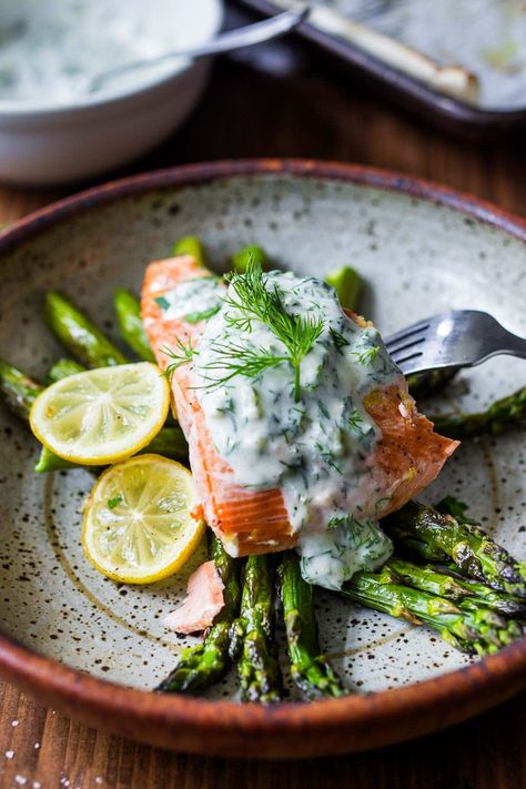 Baked Salmon with Dill Sauce Baked Salmon With Dill, Salmon With Dill Sauce, Salmon With Dill, Dill Sauce For Salmon, Sauce For Salmon, Easy Sheet Pan Dinners, Spring Dinner, Dill Sauce, Salmon Dinner