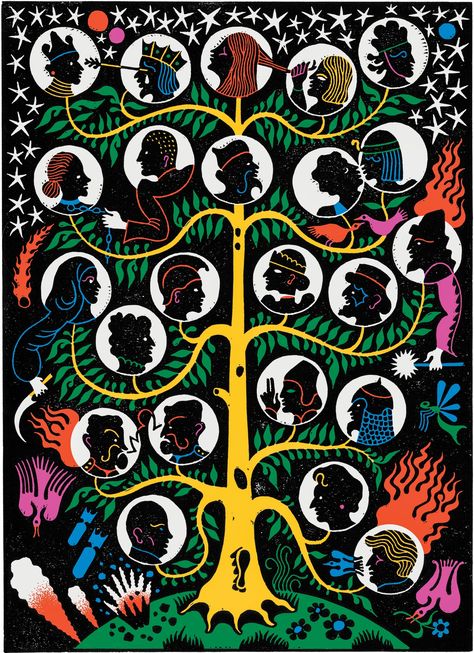 Family Tree Graphic Design, Heritage Illustration, Family Tree Illustration, Tree Of Life Illustration, Family Tree Graphic, Books Of 2023, Relief Printmaking, Rough Trade, Illustration Styles