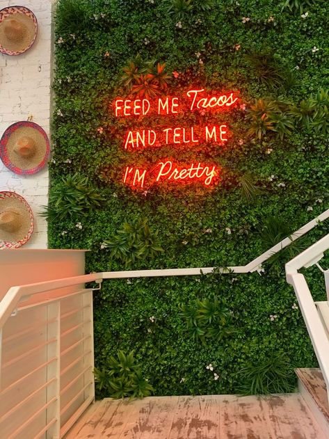 Grass Wall Aesthetic, Neon Sign Aesthetic, Pizzeria Design, Neon Home Decor, Aesthetic Restaurant, Sign Aesthetic, Taco Restaurant, Makeup Logo Design, Aesthetic Neon