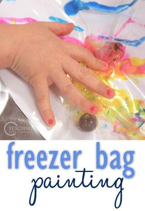 Freezer Bag Painting for Preschoolers is a fun way to explore paint without actually touching it. Children with sensory issues especially like this activity! Great fine motor as the marble is pushed around the bag, mixing the paint. From Teaching 2 and 3 Year Olds Preschool Painting, Pony Ideas, Mess Free Painting, Toddler Painting, Bag Painting, Easy Art For Kids, Freezer Bags, Painting Activities, Easy Art