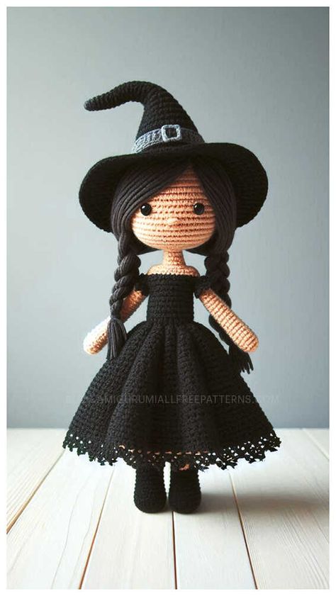 Amigurumi Witch Doll Crochet Free Pattern Halloween Witch Dolls, Doll Amigurumi Free Pattern, Crochet Amigurumi Patterns, Free Crochet Amigurumi, Fall Crochet Patterns, Crochet Dolls Free Patterns, Witch Doll, Free Amigurumi Patterns, Crochet Winter