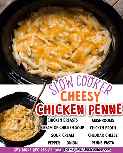 This Slow Cooker Cheesy Chicken Penne has features of mac and cheese but with chicken added too! A great meal to come home to that the entire family will enjoy. - The Magical Slow Cooker Chicken Penne Pasta, Magical Slow Cooker, Slow Cooker Pasta Recipes, Chicken Penne, The Magical Slow Cooker, Slow Cooker Pasta, Crockpot Dishes, Crockpot Recipes Slow Cooker, Dinner Recipes Crockpot