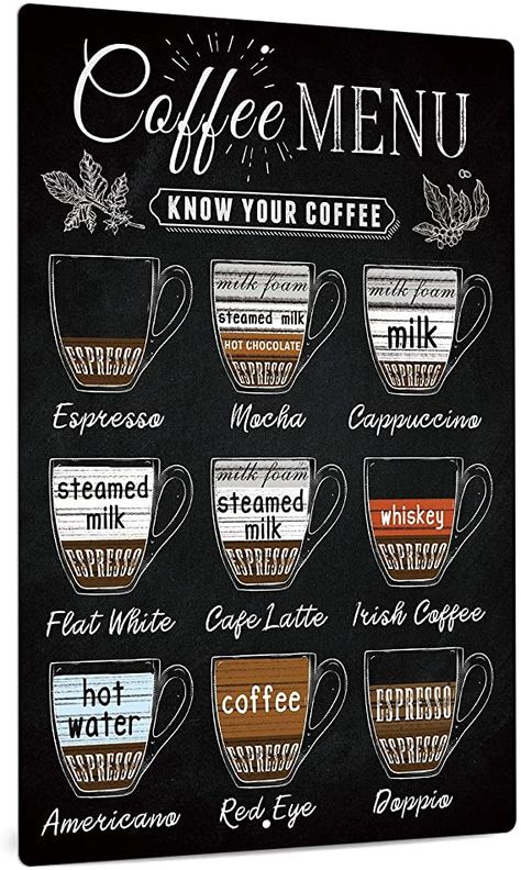 AmazonSmile: Putuo Decor Coffee Bar Sign, Vintage Coffee Menu Wall Decor, 12 x 8 Inches Aluminum Metal Sign for Bar, Restaurants, Cafes Pubs, Office, Kitchen, Home Coffee Station : Home & Kitchen Menu Vintage, Coin Café, Coffee Bar Station, Coffee Bar Sign, White Cafe, Home Coffee Stations, Coffee Bars In Kitchen, Bar Metal, Home Coffee Bar