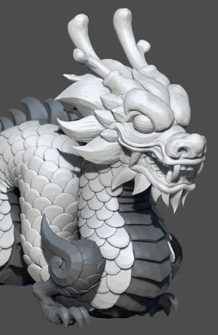 Pixiu Chinese, Zbrush Jewelry, Chinese Dragon Statue, Chinese Dragon Head, Lunar Dragon, Stylized Dragon, 3ds Max Design, Chinese Dragon Art, Chinese Sculpture