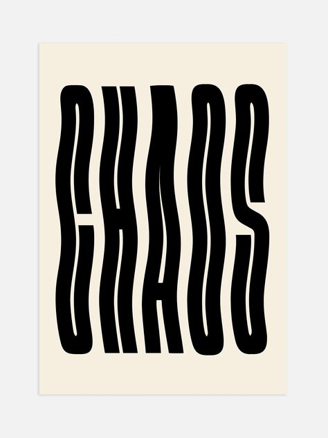 This Black Chaos Poster is the perfect piece of wall art for modern interiors. Featuring wavy typography in black on a cream background, it will add visual interest and style to any room. Free School Fonts, Wavy Typography, Chaos Poster, Cool Powerpoint, Creative Photography Logo, Posters Typography, Advanced Typography, Minimalist Font, Futuristic Fonts