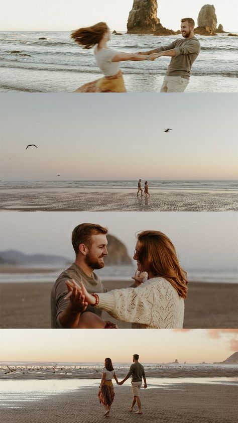 Oregon Beach Photoshoot, Photoshoot Ideas Beach Couple, Coast Engagement Photos, Oregon Beach Engagement Photos, Coastal Couple Photoshoot, Oregon Couples Photography, Couple Beach Portraits, Unique Beach Engagement Photos, Oregon Coast Couples Photography