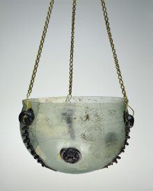 Hanging Lamp, Blown, stamping, Roman Empire, 300-499. 61.1.1. Ancient Roman Art, Corning Museum Of Glass, Byzantine Art, Ancient Egyptian Art, Roman Art, Roman Glass, Glass Lantern, Bluish Green, Unique Lamps