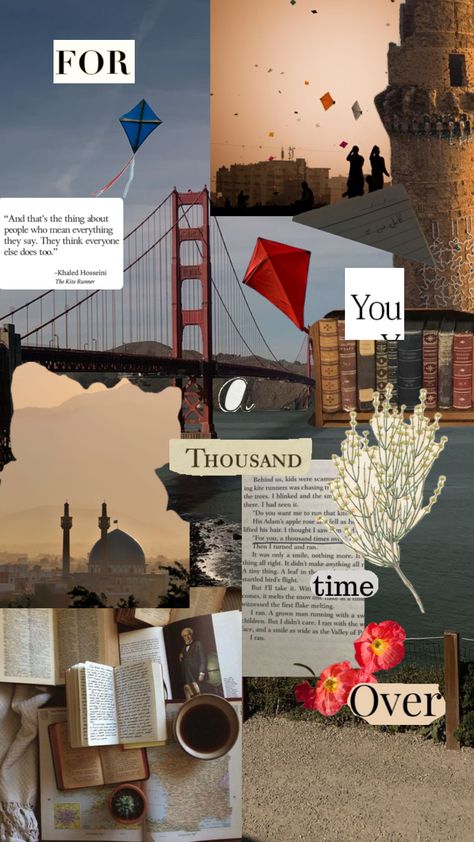 Kite runner collage The Kite Runner Quotes, Runner Quotes, Best Islamic Books, Emotional Books, The Kite Runner, Book Bucket, Writing Goals, Apple Roses, Unread Books