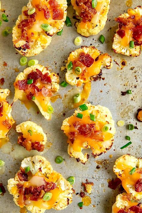 Cauliflower Bites Baked, Loaded Cauliflower Bites, Smashed Cauliflower, Cauliflower Patties, Keto Vegetables, Baked Potato Skins, Roasted Cauliflower Steaks, Bacon Cauliflower, Roasted Cauliflower Recipes