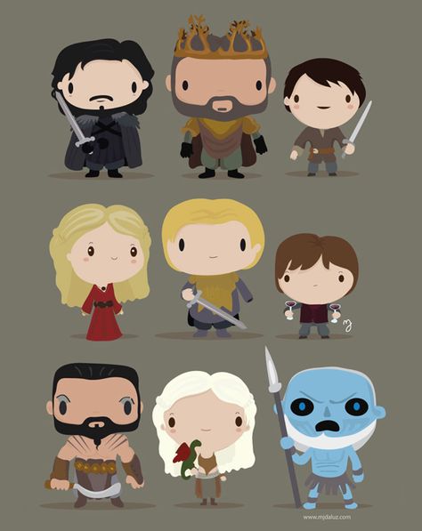 I Draw Cute Versions Of Famous TV And Movie Characters | Bored Panda Got Characters, Shrink Art, Got Party, Fantasy Art Dolls, Mini Games, Movie T Shirts, Peg Dolls, Movie Characters, Hoodies For Sale