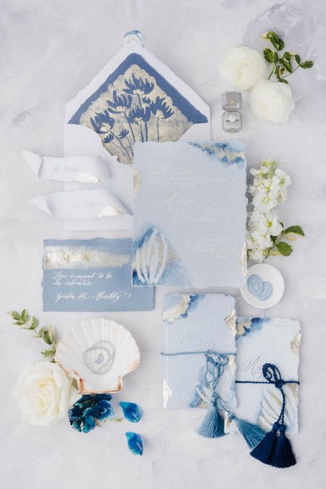 Atlantis Inspired Ocean Wedding Invitations #oceanthemedwedding #atlantisinspired #beachweddinginvitations #blueinvitations Wedding On A Yacht Ideas, Ocean Wedding Decorations, Ocean Blue Wedding Theme, Ocean Inspired Wedding, Ocean Theme Wedding, Ocean Invitation, Ocean Themed Wedding, Ocean Wedding Invitations, The Lost City Of Atlantis