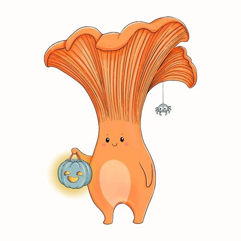 Mushroom Jack O Lantern, Chanterelle Illustration, Mushroom Chanterelle, Jack O Lantern Mushroom, Halloween Mushrooms, Mushroom Halloween, Mushroom Ideas, Mushroom Pumpkin, Halloween Mushroom