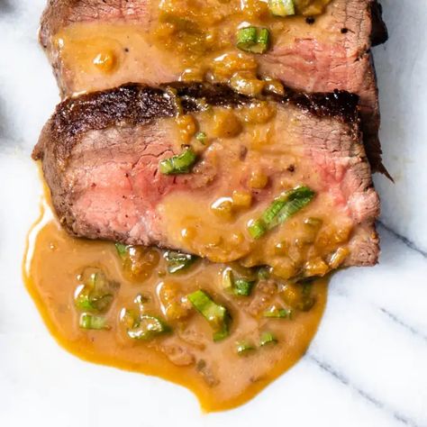 Pan-Seared Sirloin Steaks with Miso-Butter Pan Sauce | Cook's Country Quick Steak, The Chew Recipes, Miso Butter, Peppercorn Sauce, Pan Sauce, Top Sirloin Steak, Mario Batali, America's Test Kitchen Recipes, The Chew