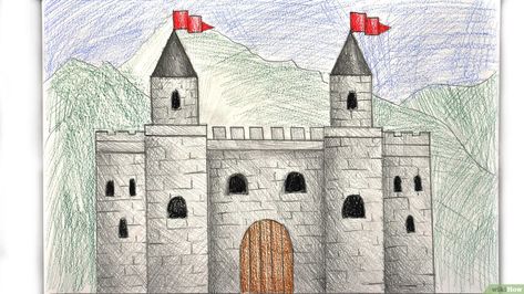 Drawing Castle, Castle Drawing, Art 101, Drawings Tutorials, Green Knight, Castle Art, Simple Line Drawings, Castle Wall, Medieval Times