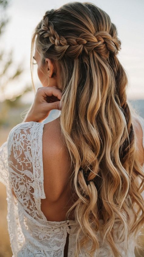 Dive into the World of Pretty Braided Hairstyles: 15 Stylish Ideas for Every Occasion 44 Hairstyles 15, Bridal Hairstyles With Braids, Bridemaids Hairstyles, Bridal Hair Down, Half Up Wedding Hair, Wedding Hairstyles Bridesmaid, Bridal Braids, Wedding Braids, Bridesmaid Hair Makeup