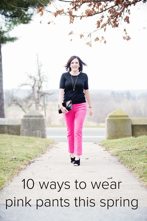 10 Ways to Wear Pink Pants This Spring | Spring Outfits | Fashion Over 40 Pink Pants Outfit, Heel Sandals Outfit, 50's Fashion, 10 Ways To Wear, Pink Pencil, Summertime Outfits, Blogger Outfits, Sandals Outfit, Fashion For Women Over 40