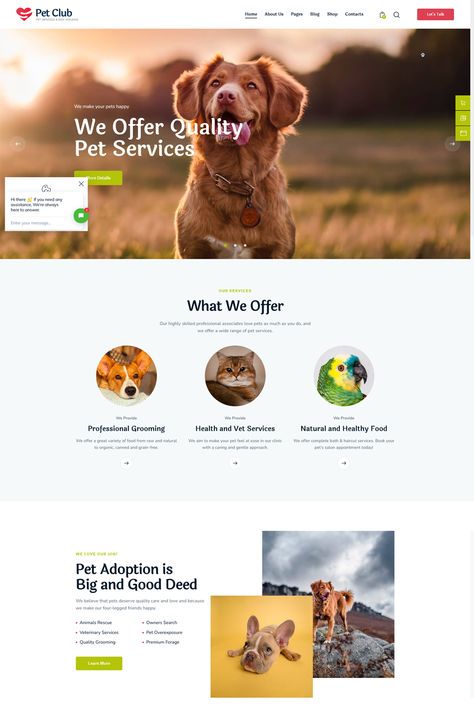 The Pet Club theme is a comprehensive WordPress theme designed for pet-related websites, such as pet services, pet adoption, and pet communities. It offers a range of features and customization options to create a visually appealing and functional website dedicated to pets and animals. Animal Adoption Website Design, Pet Adoption Website Design, Animal Website, Pet Websites, Ux Design Principles, Pet Services, Information Visualization, Pet Resort, Veterinary Services