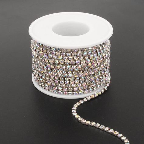 Crystal Chains Jewelry, Chains For Jewelry Making, Embroidery Stones, Rhinestone Cups, Diy Rhinestone, Rhinestone Chain, Craft Jewelry, Rhinestone Trim, Crystal Chain