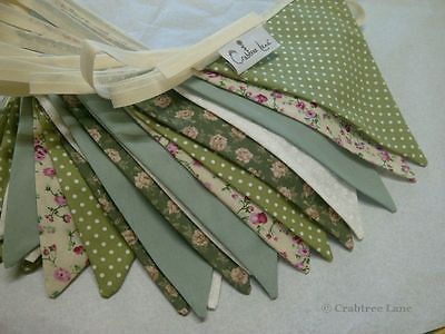 Vintage Style Sage Green & Cream Bunting floral wedding birthday party fabric 3m in Home, Furniture & DIY, Home Decor, Other Home Decor | eBay Garden Bunting Ideas, Bunting Ideas Vintage Style, Green Bunting, Lace Bunting, Handmade Bunting, Old Fashioned Wedding, Make Bunting, Fabric Decoration, Birthday Party Accessories