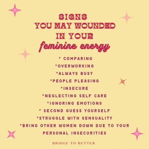 Do you recognise any of these signs of wounded feminine energy within yourself? Our world often encourages women to overwork, stay busy, and put others first—often to the point of ignoring our own needs. This conditioning leads to a disconnection from our feminine power. Instead of embracing rest, self-care, and our natural flow, we’ve adopted masculine traits like constant productivity, resulting in wounded femininity. We’ve been taught that being productive and putting others’ needs first... Wounded Feminine Energy, Wounded Feminine, Masculine Traits, Stay Busy, Being Productive, The Comeback, Better Self, Feminine Power, Women Encouragement