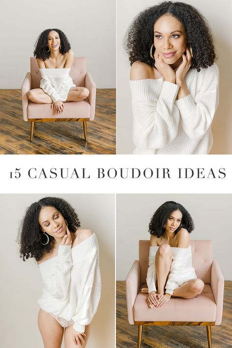 A simple sweater can be the next sexiest outfit at your next boudoir session. See 15+ boudoir posing ideas! Modest Bodouir Photoshoot, Plus Size Bourdier Photoshoot, Budoir Sessions, Bouidor Photography, Wedding Guest Outfit Fall, Simple Sweater, Shoot Poses, Test Shoot, Life Vision