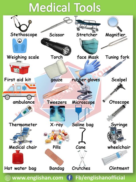 Medical Tools Vocabulary with images and Flashcards | Medical Supplies#ppe #partpointppe #medical #health Tools Vocabulary, Medical Vocabulary, Medical Terminology Study, Medical Words, Medical Tools, Visual Dictionary, Nursing School Notes, Medical School Studying, Medical School Essentials