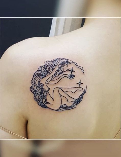 Woman In The Moon Tattoo, Women Moon Tattoo, Arm Moon Tattoo, Woman And Moon Tattoo, Woman Moon Tattoo, Moon Goddess Tattoos For Women, Moon Woman Tattoo, Water Goddess Tattoo, Moon Lady Tattoo