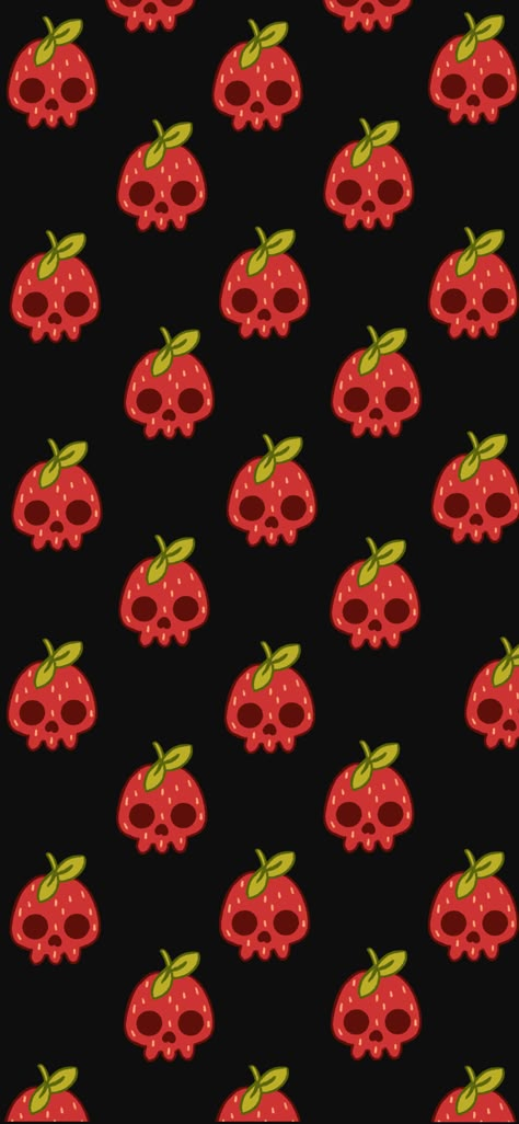 Red Kuromi Wallpaper, Aesthetic Cherry Wallpaper, Strawberry Wallpaper Iphone, Strawberry Skull, Strawberry Halloween, Cherry Skulls, Kate Spade Wallpaper, Strawberry Wallpaper, Strawberry Background