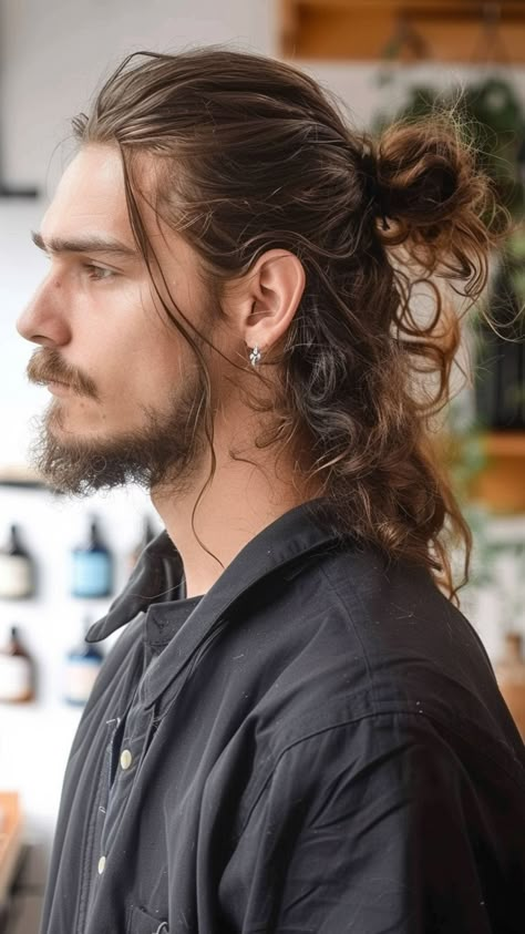 22 Long Hairstyles for Men of All Ages Mens Long Hair Formal Style, Half Up Half Down Men Hair, Long Hair Men Wedding Style, Half Up Half Down Male Hair, Men With Half Up Half Down Hair, Men’s Hair Styles Long, Long Hairstyle For Man, Long Men’s Hair Cuts, Prom Hairstyles For Men With Long Hair