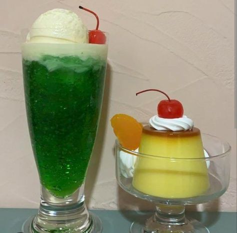 Japanese Soda Float, Melon Soda Float, Melon Soda Aesthetic, Melon Float, Melon Cream Soda, Soda Jelly, Japanese Jelly, Japanese Floats, Decorate My Room