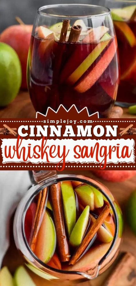 Whiskey Sangria, Winter Drinks Alcoholic, Fall Drinks Alcohol, Red Sangria Recipe, Fall Sangria Recipes, Easy Cocktail Recipe, Red Sangria Recipes, Easy Cocktail Recipes, Cinnamon Drink