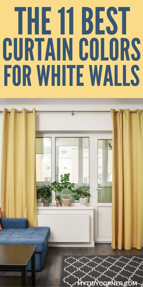 Looking for the best curtain colors for white walls? Here are the best color curtains for white walls. Find out what color of curtains go with white walls. You will love these white wall curtain ideas. White Curtains On White Walls, White Wall Beige Curtain, Curtains For White Living Room Walls, Curtains For A White Living Room, White Wall Curtains Living Room, White Walls Colored Curtains, White Walls Living Room Curtains, White Walls And Curtains, White Wall With Curtains