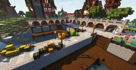 Harbor area in our little island town of Beyond Medieval. Minecraft Harbor, Medieval Harbor, Island Town, Minecraft Medieval, Harbor Island, Our Town, Minecraft Projects, Minecraft, Design