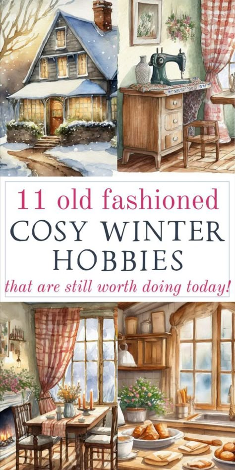 Winter can be a tough time, but it's also a great time to enjoy some cozy and simple hobbies that can make it more enjoyable. I've put together a list of 11 old fashioned hobbies and resources that are perfect for enjoying during the winter. From baking to sewing there's something for every homemaker! Simple Hobbies, Winter Hobbies, Happy Homemaking, Cottagecore Living, Simple Living Lifestyle, Christian Homemaking, Hygge Life, Homesteading Diy, Living Vintage