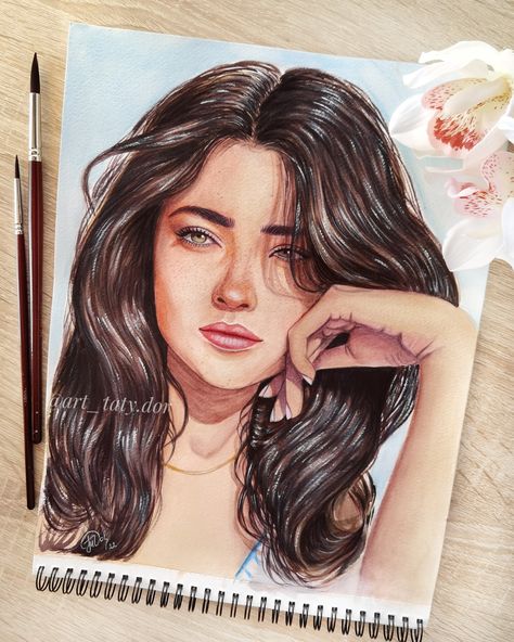 Realistic Hair Drawing, Pencil Portrait Drawing, Beauty Paintings, Indie Drawings, Pen Art Drawings, Portrait Watercolor, Watercolor Paintings For Beginners, Cool Pencil Drawings, Meaningful Drawings