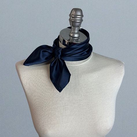 Simple and elegant neck scarf. Made of soft satin.  Color: navy blue (other colors are available) Size: 50 x 50 cm We have matching bags and other accessories in our Etsy Shop! We accept credit cards! Blue Neck Scarf, Sailor Scarf, Handkerchief Neck Scarf, 1940s Scarf, Scarf Around Neck, Satin Neck Scarf, Neck Tie Women, Scarf Neck Tie, Neck Bandana