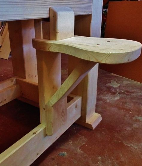 BEST SEAT IN THE SHOP - by kiefer @ LumberJocks.com ~ woodworking community Officine In Garage, Work Benches, Folding Seat, Porch Posts, Shop Stool, Woodworking Bench Plans, Workbench Plans, Woodworking Workbench, Work Bench