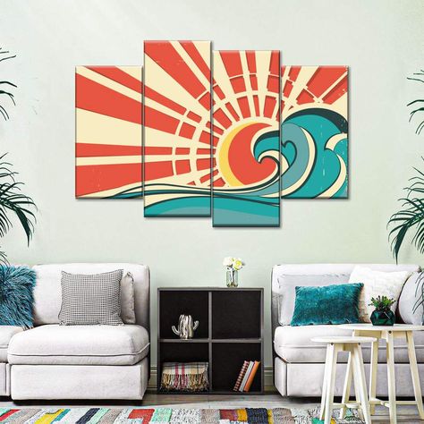 Vintage Surf Wave Multi Panel Canvas Wall Art Wave Artwork, Wave Wall Art, Surf House Decor, Surf Wave, Caribbean Homes, Nykaa Fashion, Wave Wall, Surf Decor, Surf House