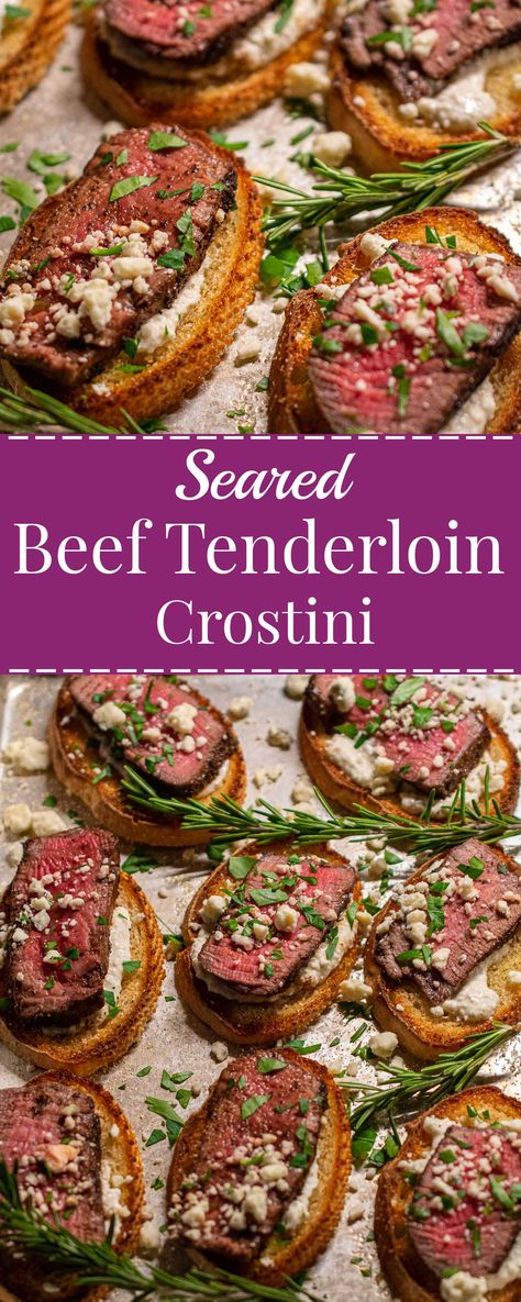 beef tenderloin crostini collage Beef Tenderloin Crostini, Seared Beef Tenderloin, Tenderloin Crostini, Fig Crostini, Baguette Appetizer, Top Appetizers, Crostini Appetizer, Beef Appetizers, Crostini Appetizers