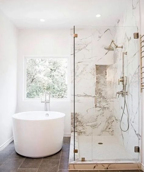 Japanese Soaking Tub Shower Combo, Soaking Tub Shower Combo, Richmond House, Bath Pics, Makeover Kamar Mandi, Second Bathroom, Soaking Tubs, White Marble Bathrooms, Japanese Soaking Tubs