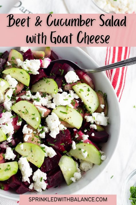 Beet and Cucumber Salad with Goat Cheese Beet And Cucumber Salad Recipes, Cucumber Goat Cheese Salad, Beet And Cucumber Salad, Cucumber Beet Salad, Pickled Beet Salad, Beet Goat Cheese Salad, Cucumber Goat Cheese, Cheese Salad Recipes, Salad With Goat Cheese