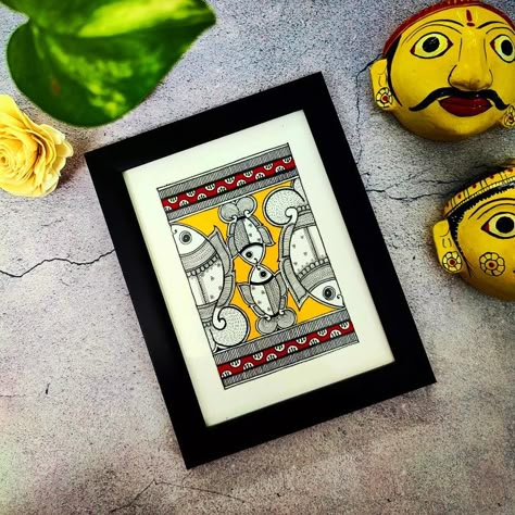 Easy Madhubani Painting, Madhubani Bookmarks, Traditional Madhubani Art, Bullet Journal Japan, Madhubani Patterns, Madhubani Fish, Abstract Fish Painting, Madhubani Designs, Making Frames