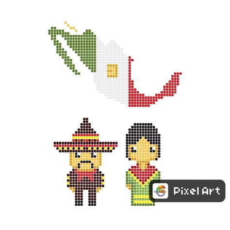 Mexican Pixel Art, Beads Designs, Pix Art, Hama Beads Patterns, Hispanic Heritage Month, Hispanic Heritage, Perler Beads Designs, Perler Bead Patterns, Hama Beads