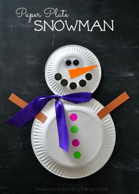 Paper Plate Snowman Craft | Bring the fun inside with this easy Winter Craft for Kids. | From iheartcraftythings.com Paper Plate Snowman, Christmas Countdown Crafts, Easy Winter Crafts, January Crafts, Winter Paper, December Crafts, Snowman Craft, Winter Crafts For Kids, Paper Plate Crafts