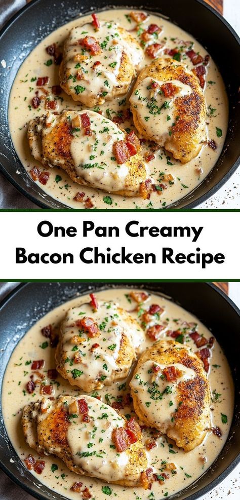 Looking for a family-friendly dinner? The One Pan Creamy Bacon Chicken Recipe is full of flavor and takes minimal effort, ensuring you can create a delightful meal without spending hours in the kitchen. Creamy Bacon Chicken, Chicken Bacon Recipes, Bacon Sauce, Delicious Chicken Dinners, Chicken Crispy, Bacon Chicken, Chicken Breast Seasoning, Flavored Bacon, Cook Chicken Breast