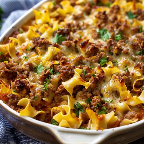 Sour Cream Beef Noodle Casserole Ground Beef Noodle Casserole, Hamburger Noodle Casserole, Pasta Entrees, Beef Noodle Casserole, Noodle Dinner, Beef Pasta Recipes, Egg Noodle Recipes, Hamburger Dishes, Creamed Beef