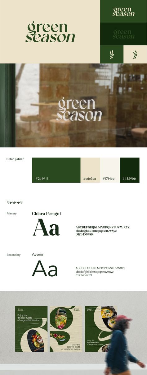 Green Restaurant Logo, Vegan Brand Identity, Restaurant Rebranding, Vegetarian Restaurant Logo, Vegan Moodboard, Restaurants Branding, Green Color Branding, Green Restaurant Design, Brand Identity Colors Green