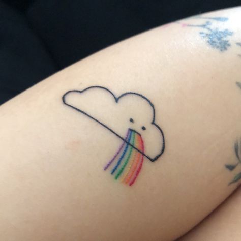 Cloud With Rainbow Tattoo, Pink Cloud Tattoo, Cute Cloud Tattoo, Rainbow Tattoo, Rainbow Tattoos, Cute Cloud, Cloud Tattoo, Cloud Art, Pink Clouds